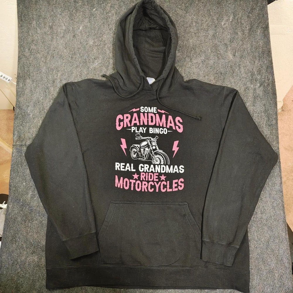 Port & Company Real Grandmas Ride Motorcycles Hoodie Black XL Women Pullover